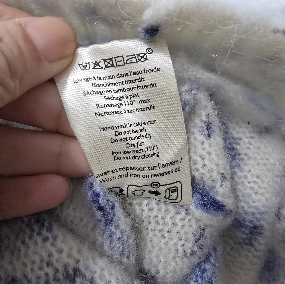 La Maille Sezane Lisette Cardigan wool Kid Mohair Blue Floral Scandi Luxury - Picture 12 of 12